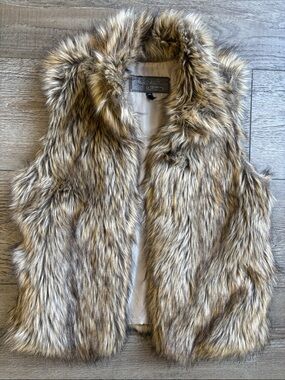 Y2K Ci Sono by Cavalini Faux Fur Vest Brown & Cream Boho Festival Outerwear